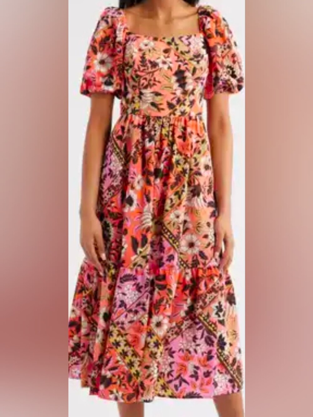 Vince Camuto Print Square Neck Puff Sleeve Maxi Dress- Size 6